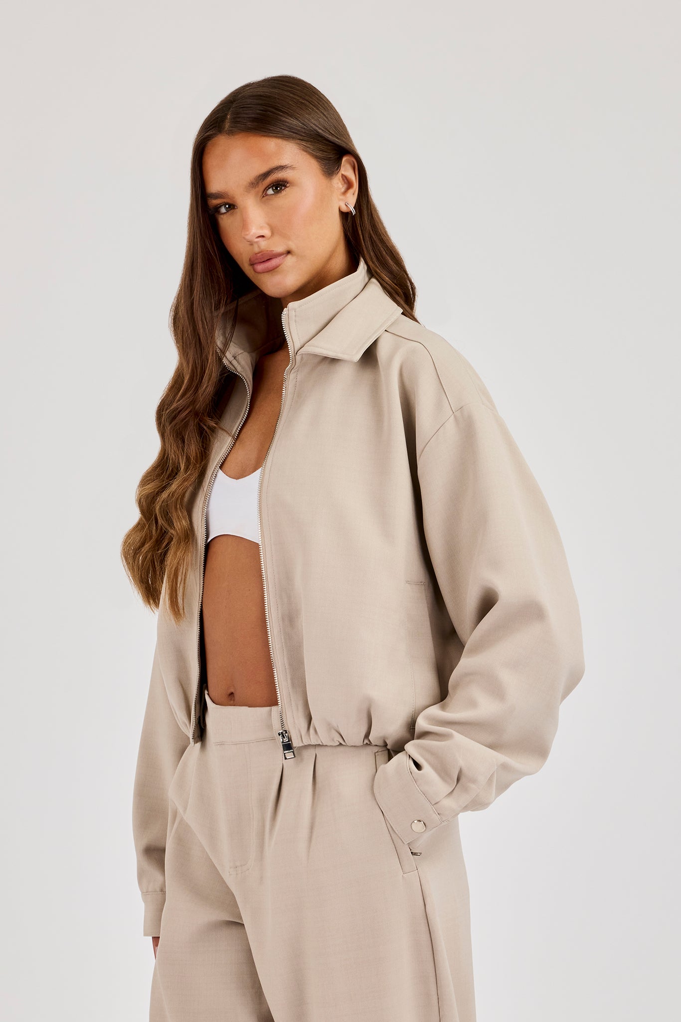Woven Embroidered Jacket - Beige